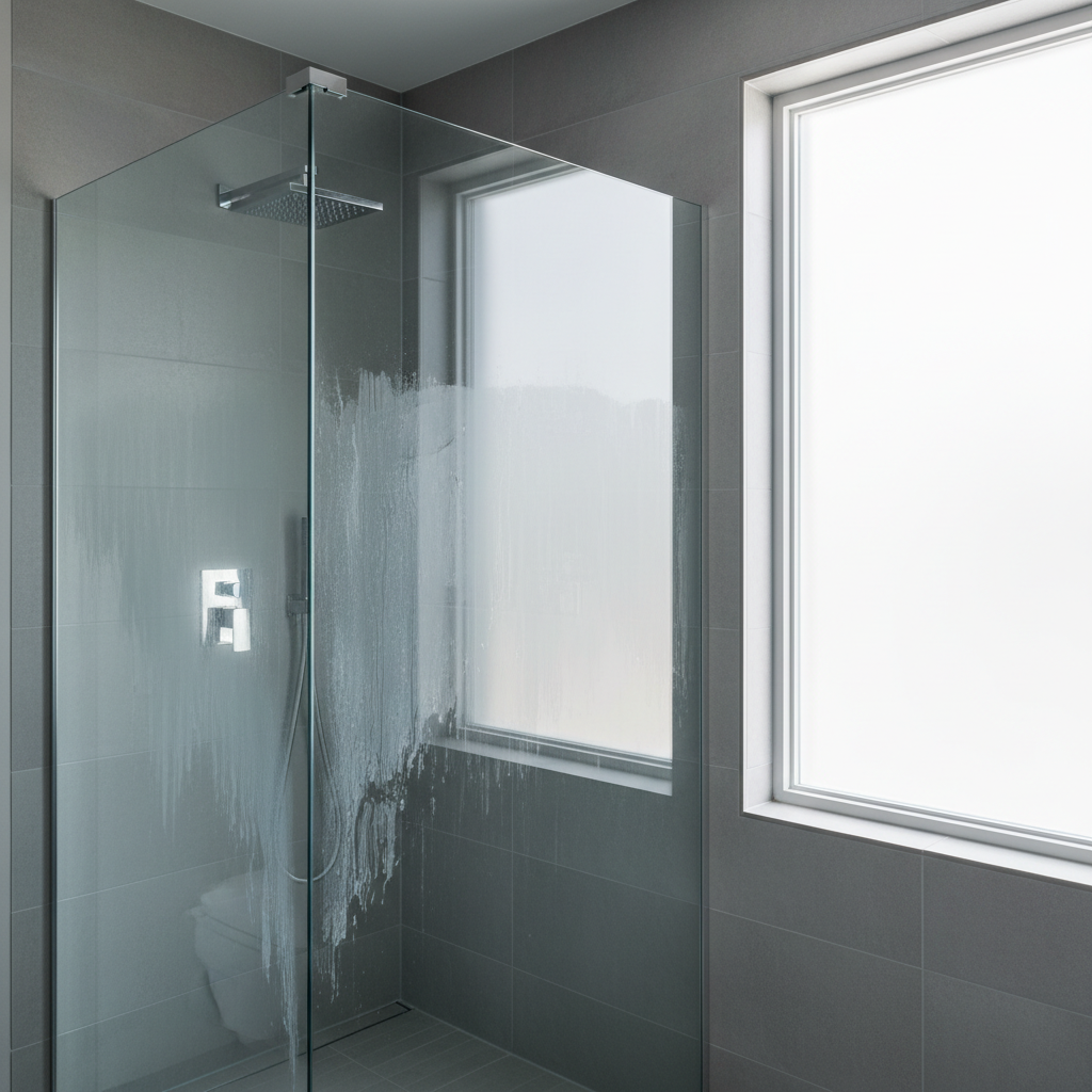 Removing hard water stains from shower glass