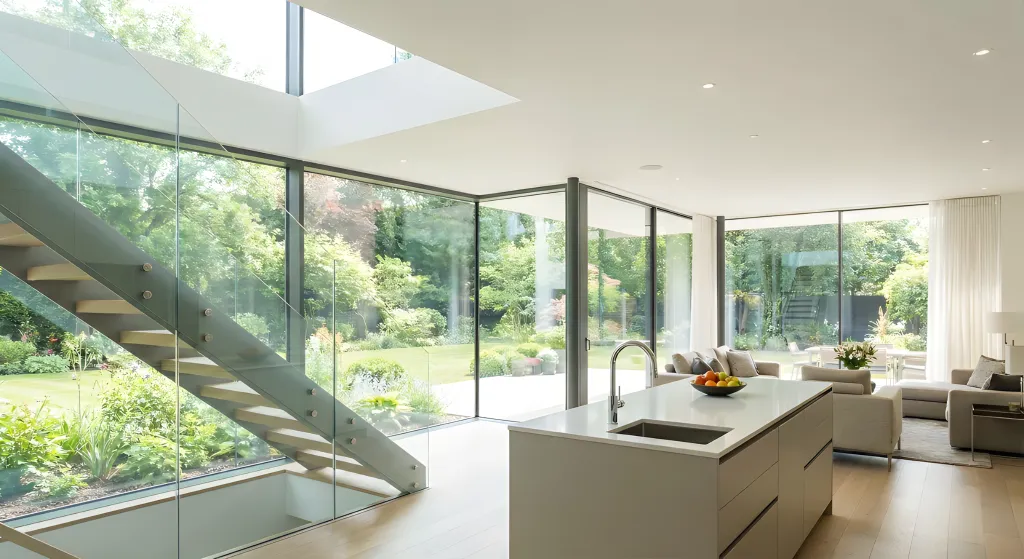 Modern home with large windows